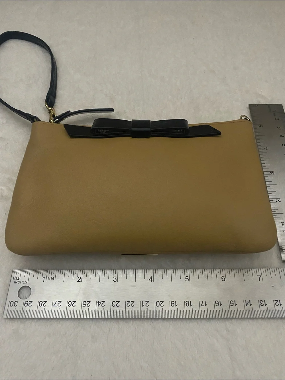 kate spade Caramel Wristlet with Black Bow and Gold Heart-Link Extender